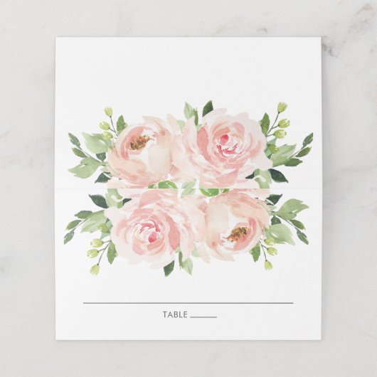 Elegante Waterverf Blush Bloemen Bruiloft Plaatskaartje (Buitenkant ongevouwen)