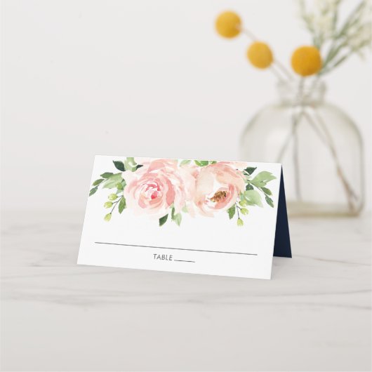 Elegante Waterverf Blush Bloemen Bruiloft Plaatskaartje (Voorkant)