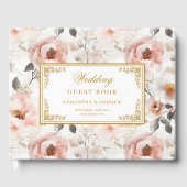 Elegante waterverf blush bloemen gouden bruiloft gastenboek (Voorkant)