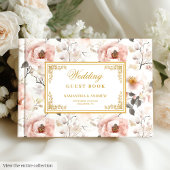 Elegante waterverf blush bloemen gouden bruiloft gastenboek