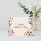 Elegante Waterverf Blush Bloemen Moederdag Briefkaart (Staand voorkant)