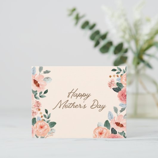 Elegante Waterverf Blush Bloemen Moederdag Briefkaart (Staand voorkant)