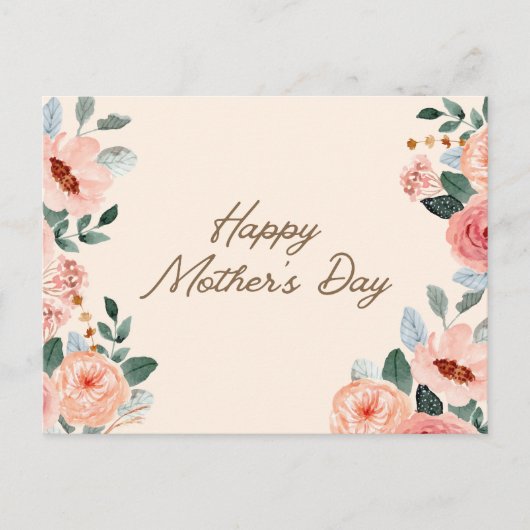 Elegante Waterverf Blush Bloemen Moederdag Briefkaart (Voorkant)