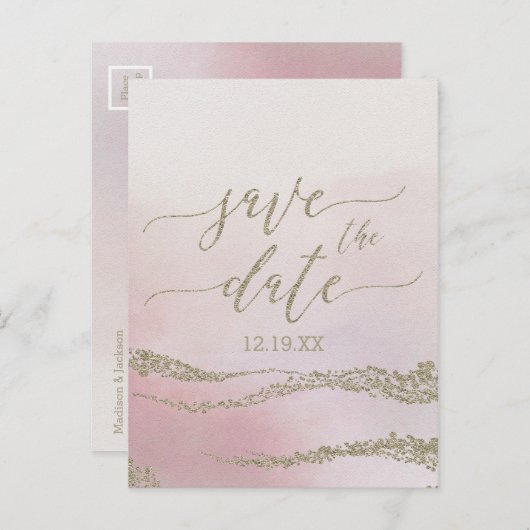 Elegante Waterverf Blush Bruiloft Save the Date Aankondigingskaart (Voorkant / Achterkant)
