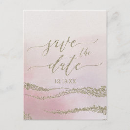 Elegante Waterverf Blush Bruiloft Save the Date Aankondigingskaart