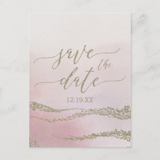 Elegante Waterverf Blush Bruiloft Save the Date Aankondigingskaart (Voorkant)