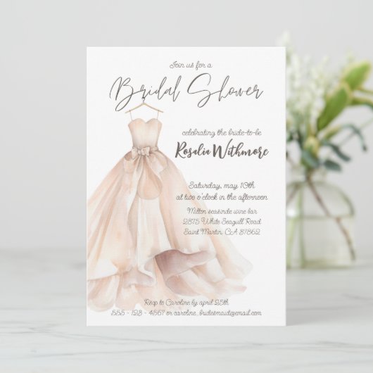 Elegante waterverf blush dress vrijgezellenfeest kaart (Staand voorkant)