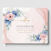 Elegante waterverf blush en blauw bloemengroen gastenboek (Voorkant)