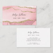 Elegante waterverf blush en gouden agaat visitekaartje (Voorkant / Achterkant)