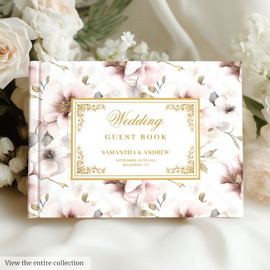 Elegante Waterverf Blush Flower Wedding Guest Book Gastenboek