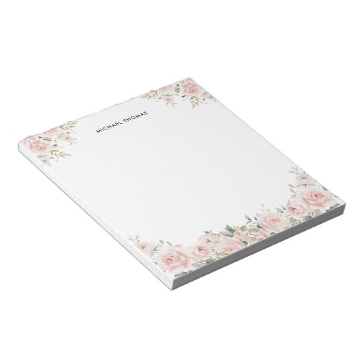 Elegante Waterverf Blush Pink pioenen Notitieblok (Schuin)