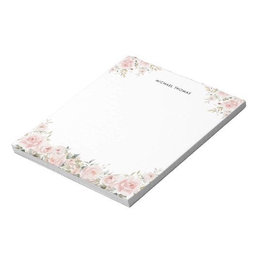 Elegante Waterverf Blush Pink pioenen Notitieblok (Linkerzijde)