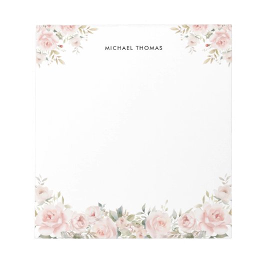 Elegante Waterverf Blush Pink pioenen Notitieblok (Voorkant)