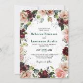 Elegante waterverf blush rode huwelijksuitnodiging kaart (Voorkant)