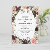 Elegante waterverf blush rode huwelijksuitnodiging kaart (Staand voorkant)