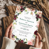 Elegante waterverf blush rode huwelijksuitnodiging kaart