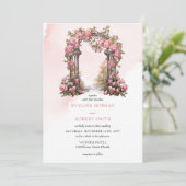 Elegante waterverf blush roze bloemenboog bruiloft kaart (Staand voorkant)