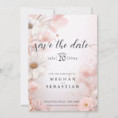 Elegante Waterverf Blush Roze Daisies Save The Date (Voorkant)