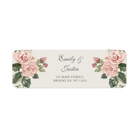 Elegante Waterverf Blush Roze Rose Trouwadres Etiket (Voorkant)