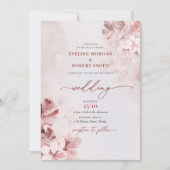 Elegante waterverf blush roze rozen gouden veer kaart (Voorkant)