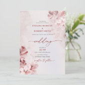 Elegante waterverf blush roze rozen gouden veer kaart (Staand voorkant)