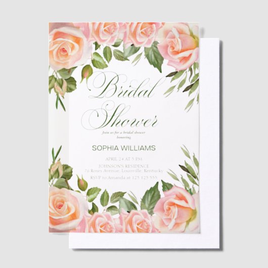 Elegante Waterverf Blush Rozen Vrijgezellenfeest Vellum Uitnodigingen (Offset)