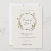 Elegante Waterverf Blush Tuin Roze Rozen Bruiloft Kaart (Voorkant)