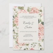 Elegante Waterverf Blush Tuin Roze Rozen Bruiloft Kaart (Voorkant)