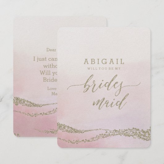 Elegante Waterverf Blush zal je bruidsmeisje zijn Kaart (Voorkant / Achterkant)