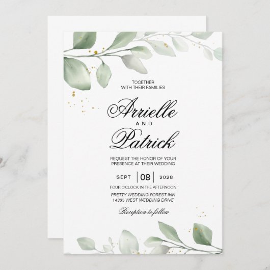 Elegante Waterverf Boho Blad Kaart (Voorkant / Achterkant)