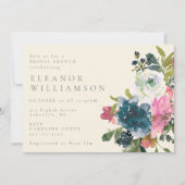 Elegante Waterverf Boho Blauwe Bloemige Bruidsbrun Kaart (Voorkant)