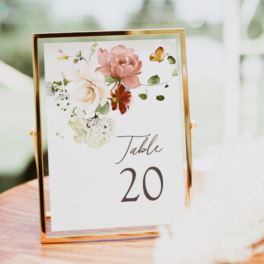 Elegante Waterverf Boho Bloemige Tafelkaart Programmakaart