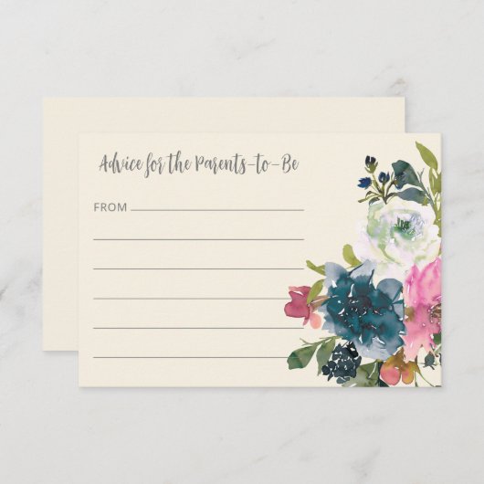 Elegante Waterverf Boho Blue Floral Baby shower Advieskaart (Voorkant / Achterkant)