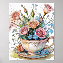 Elegante Waterverf Boho Floral Art Poster