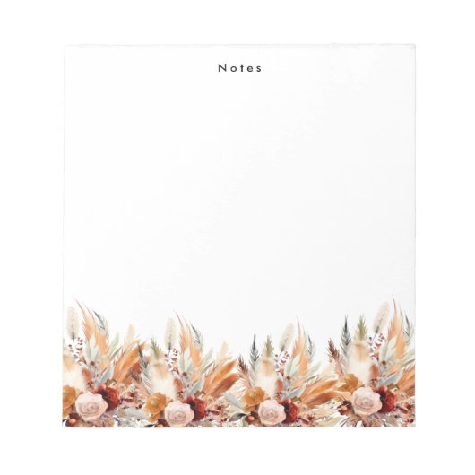 Elegante Waterverf Boho Floral gepersonaliseerd Notitieblok (Voorkant)