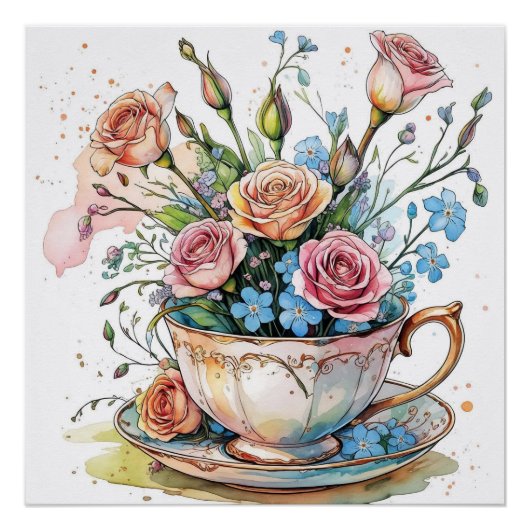 Elegante Waterverf Boho Floral glanzend Poster (Voorkant)