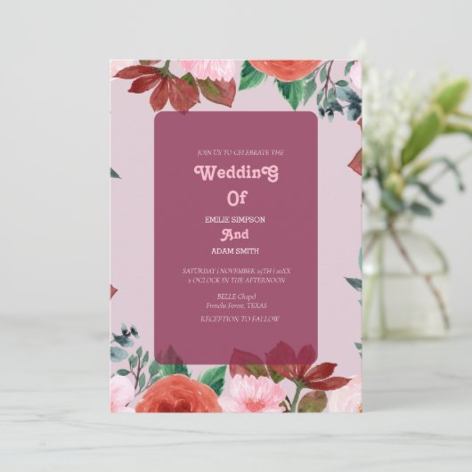 elegante waterverf BOHO FLORAL WEDDING Kaart (Staand voorkant)
