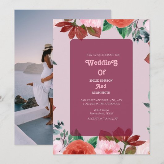 elegante waterverf BOHO FLORAL WEDDING Kaart (Voorkant / Achterkant)