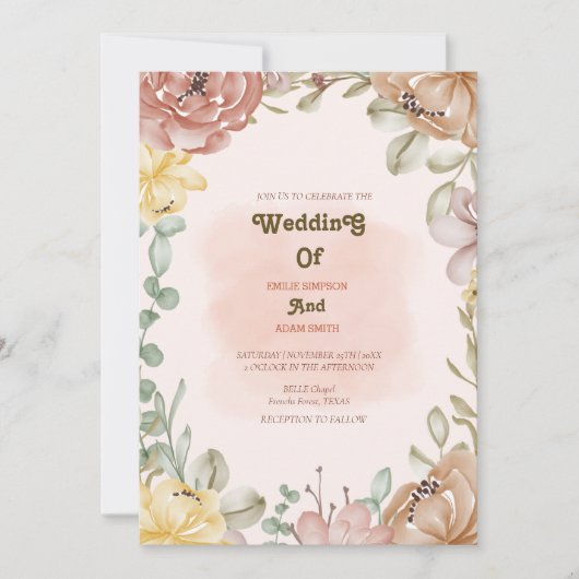 elegante waterverf BOHO FLORAL WEDDING Kaart (Voorkant)