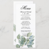 Elegante Waterverf boho groen gebladerte bruiloft Menu (Voorkant / Achterkant)