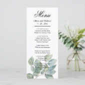 Elegante Waterverf boho groen gebladerte bruiloft Menu (Staand voorkant)