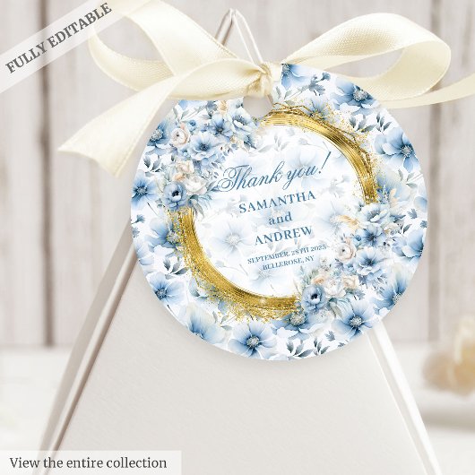 Elegante Waterverf Boho Pastel Blue Gold Wedding Bedankjes Labels