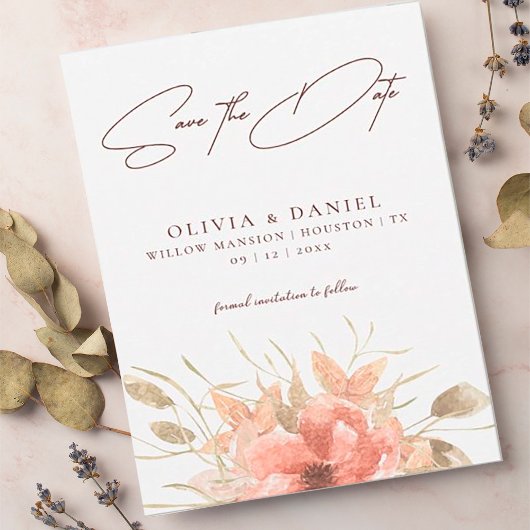 Elegante Waterverf Boho Roze Trouw Save The Date