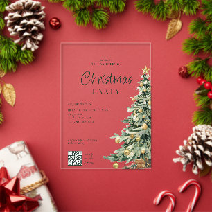Elegante Waterverf Boom QR Code Kerstfeest Acryl Uitnodigingen