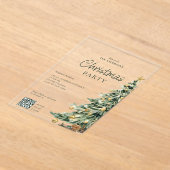 Elegante Waterverf Boom QR Code Kerstfeest Acryl Uitnodigingen (Laagn)
