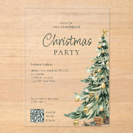 Elegante Waterverf Boom QR Code Kerstfeest Acryl Uitnodigingen
