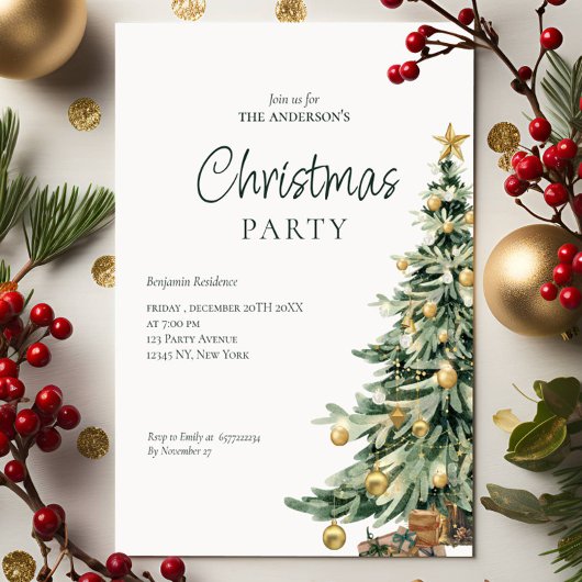 Elegante Waterverf Boom QR Code Kerstfeest Feestdagenkaart