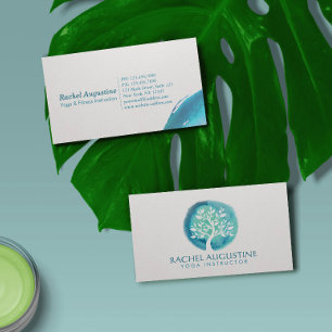 Elegante Waterverf Boom Yoga Meditatie Instructeur Visitekaartje