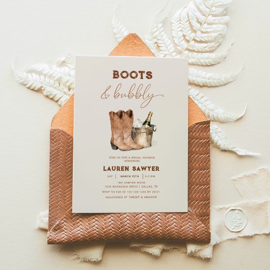 Elegante Waterverf Boots & Bubbly Vrijgezellenfees Kaart