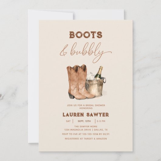 Elegante Waterverf Boots & Bubbly Vrijgezellenfees Kaart (Voorkant)